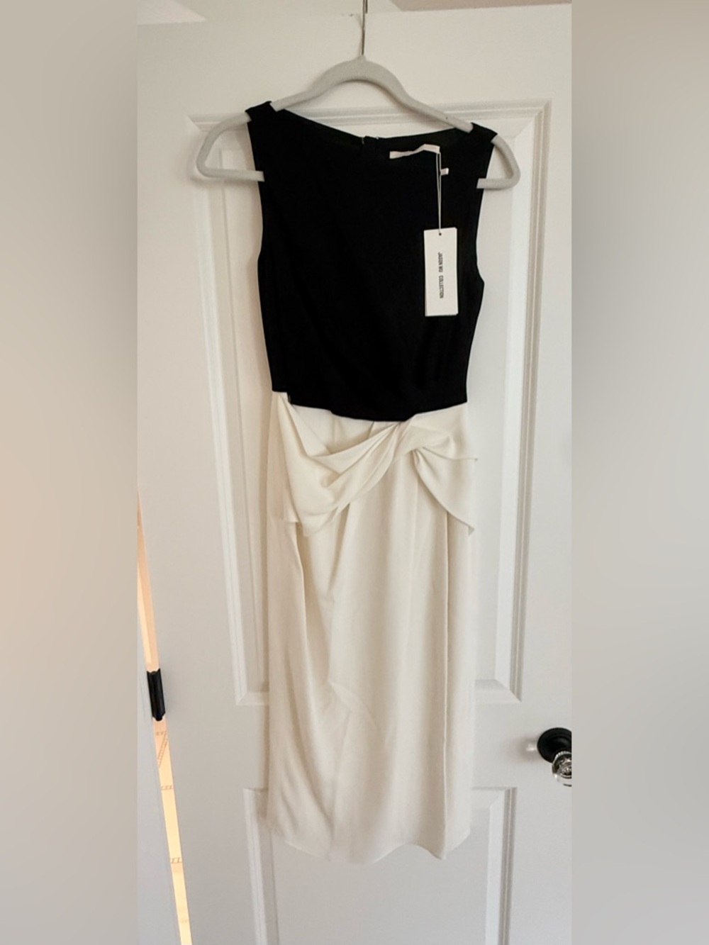 Jason Wu Color Block Black and Cream Knot-Front Sheath Dress